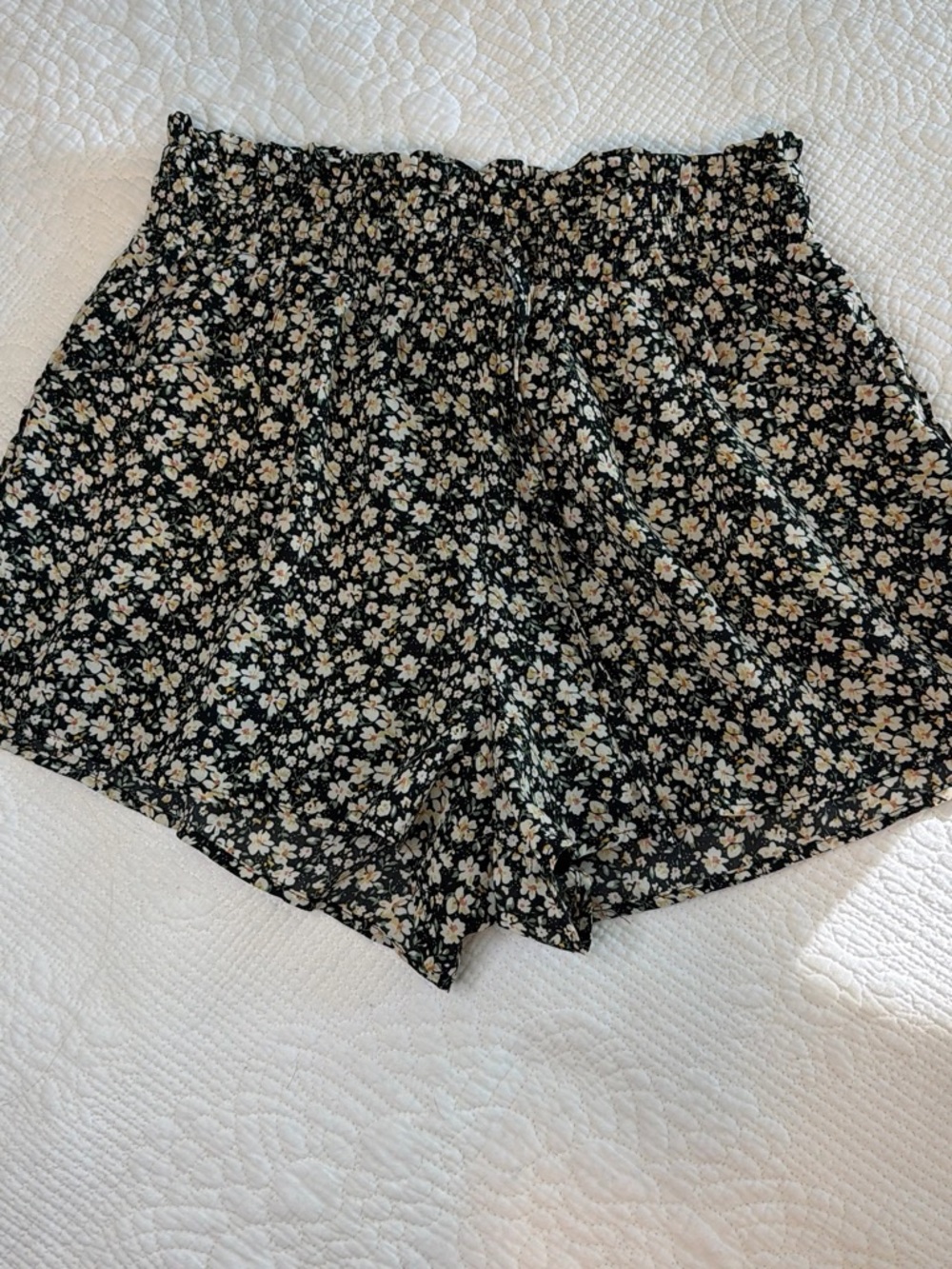 Altar'd State Black Floral High-Waist Elastic Shorts